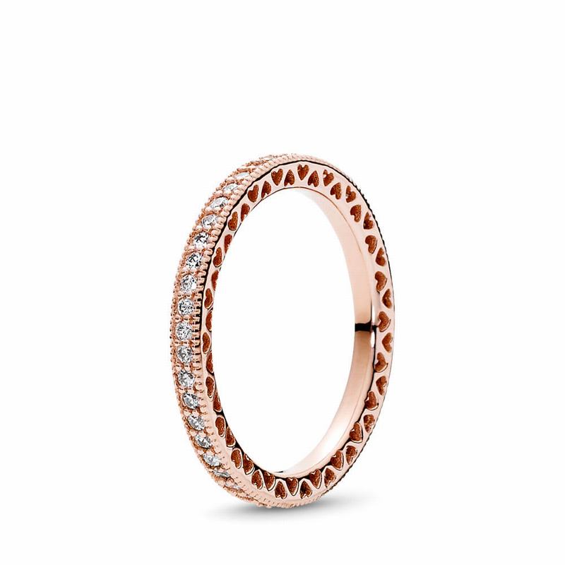 Pandora Australia Sparkle & Hearts Stackable Ring - Pandora Rose™ | YABPON176